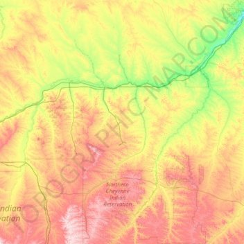 Mappa topografica Rosebud County, altitudine, rilievo
