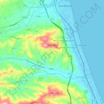 Mappa topografica Tortoreto, altitudine, rilievo