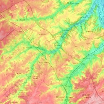 Mappa topografica La Lasne, altitudine, rilievo