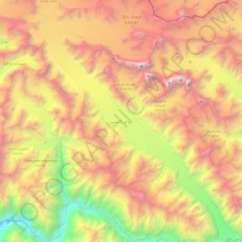 Mappa topografica Ghiacciaio Biafo, altitudine, rilievo