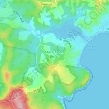 Mappa topografica MacMasters Beach, altitudine, rilievo