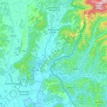 Mappa topografica Dolegna del Collio, altitudine, rilievo