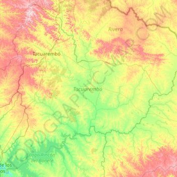 Mappa topografica Tacuarembó, altitudine, rilievo