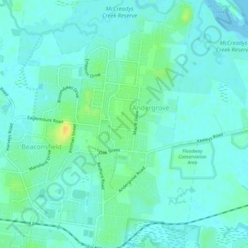 Mappa topografica Andergrove, altitudine, rilievo