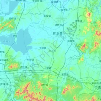 Mappa topografica 郎溪县, altitudine, rilievo