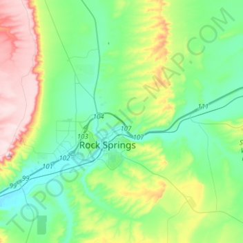 Mappa topografica Rock Springs, altitudine, rilievo