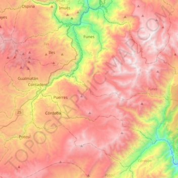 Mappa topografica Funes, altitudine, rilievo
