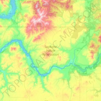 Mappa topografica Spokane Indian Reservation, altitudine, rilievo