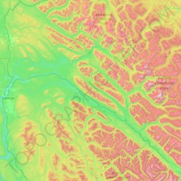 Mappa topografica Area F (Willow River/Upper Fraser), altitudine, rilievo