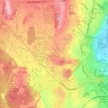 Mappa topografica Orsenigo, altitudine, rilievo