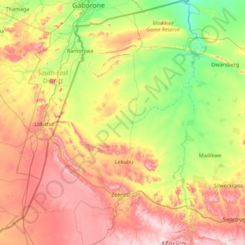 Mappa topografica Ramotshere Moiloa Local Municipality, altitudine, rilievo