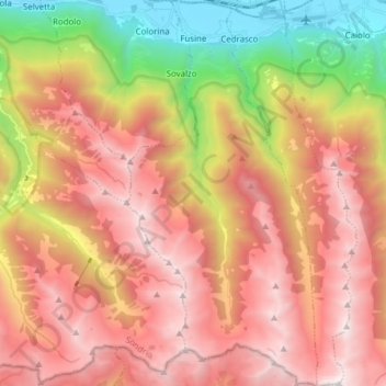 Mappa topografica Fusine, altitudine, rilievo