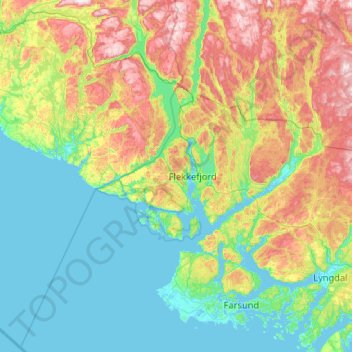 Mappa topografica Flekkefjord, altitudine, rilievo