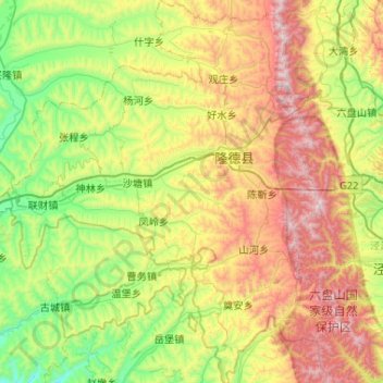 Mappa topografica 隆德县, altitudine, rilievo