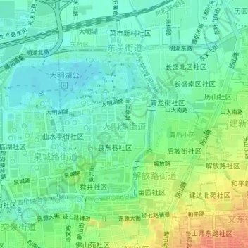 Mappa topografica 大明湖街道, altitudine, rilievo
