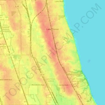 Mappa topografica Lake Forest, altitudine, rilievo