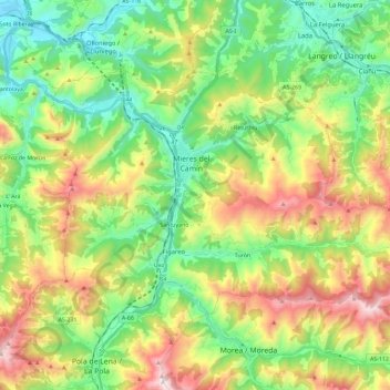 Mappa topografica Mieres, altitudine, rilievo