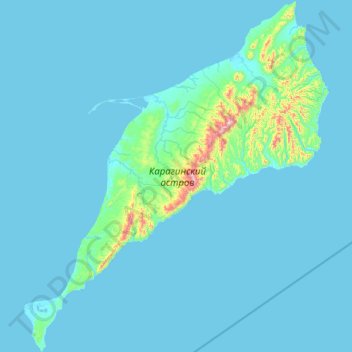 Mappa topografica Karaginsky Island, altitudine, rilievo