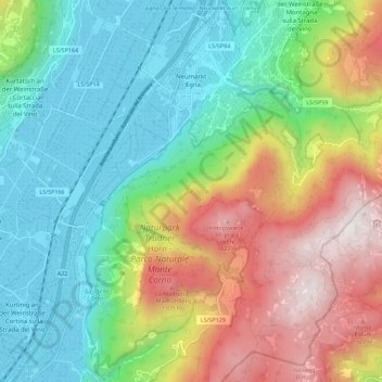 Mappa topografica Egna, altitudine, rilievo