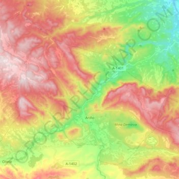 Mappa topografica Ariño, altitudine, rilievo