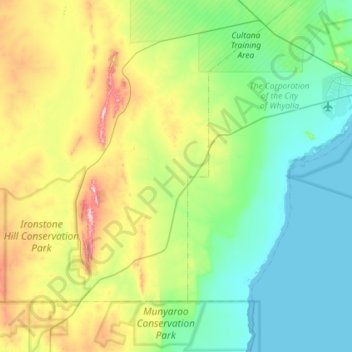 Mappa topografica Middleback Range, altitudine, rilievo