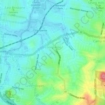 Mappa topografica Coorparoo, altitudine, rilievo