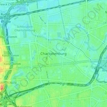 Mappa topografica Charlottenburg, altitudine, rilievo