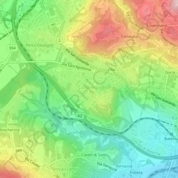 Mappa topografica Coldrerio, altitudine, rilievo