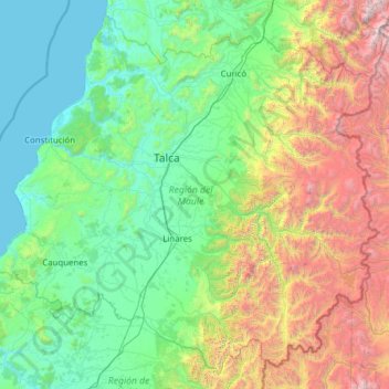 Mappa topografica Regione del Maule, altitudine, rilievo
