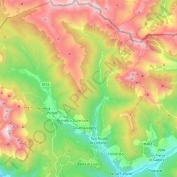 Mappa topografica Comelico Superiore, altitudine, rilievo