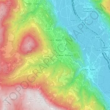 Mappa topografica Tesimo, altitudine, rilievo