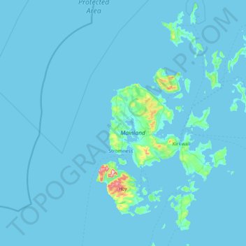 Mappa topografica Orkney Islands, altitudine, rilievo