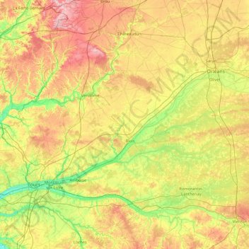Mappa topografica Loir-et-Cher, altitudine, rilievo