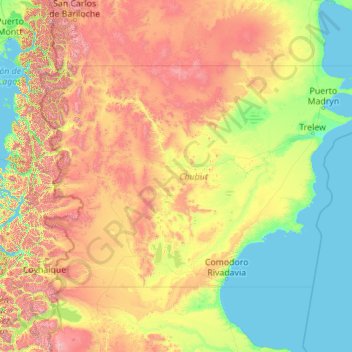 Mappa topografica Chubut, altitudine, rilievo