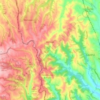 Mappa topografica Morlupo, altitudine, rilievo