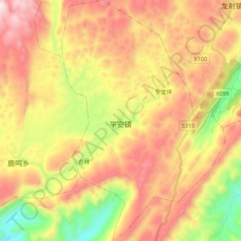 Mappa topografica 平安镇, altitudine, rilievo