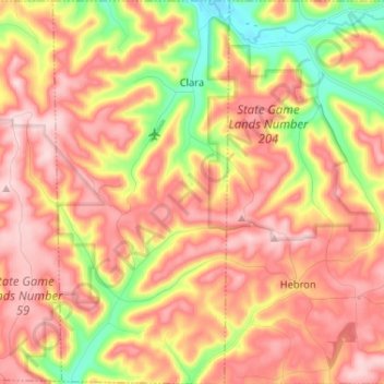 Mappa topografica Clara Township, altitudine, rilievo