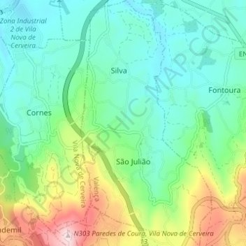 Mappa topografica São Julião e Silva, altitudine, rilievo