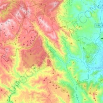 Mappa topografica Gairo, altitudine, rilievo