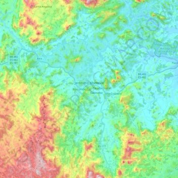 Mappa topografica Jerônimo Monteiro, altitudine, rilievo