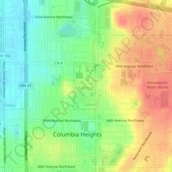Mappa topografica Hilltop, altitudine, rilievo
