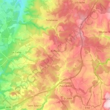 Mappa topografica Briffons, altitudine, rilievo