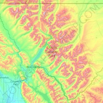 Mappa topografica Glacier National Park, altitudine, rilievo