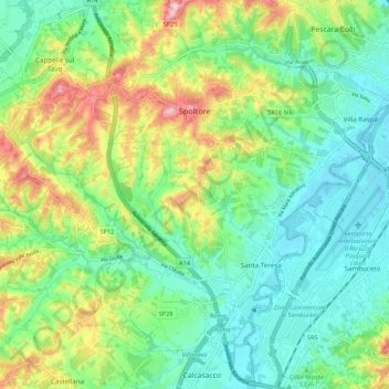 Mappa topografica Spoltore, altitudine, rilievo