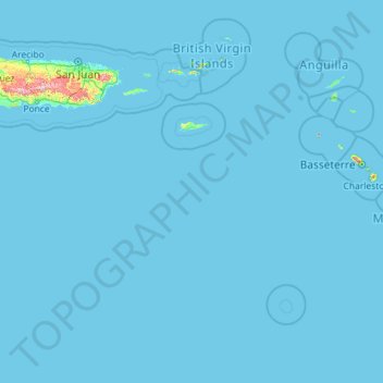 Mappa topografica Leeward Islands, altitudine, rilievo