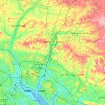 Mappa topografica Winchester, altitudine, rilievo