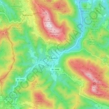 Mappa topografica Aulesti, altitudine, rilievo
