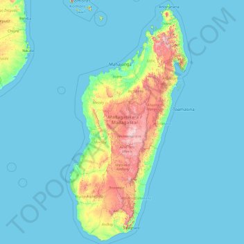 Mappa topografica Madagascar, altitudine, rilievo