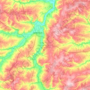 Mappa topografica Цивильский муниципальный округ, altitudine, rilievo
