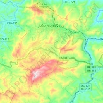 Mappa topografica João Monlevade, altitudine, rilievo